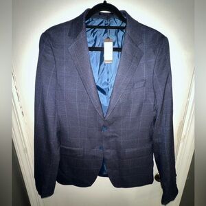 Slim Single Breasted Windowpane Suit Jacket